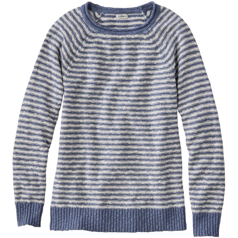 LL Bean Midweight Cotton Slub Rollneck Pullover Stripe Sweater Coastal Prep